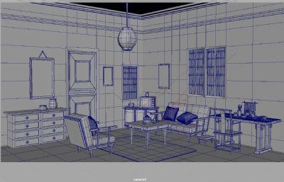 简约客厅动画室内场景maya模型