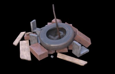 工地废墟 砖块垃圾堆 破木板