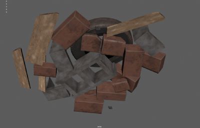 工地废墟 砖块垃圾堆 破木板