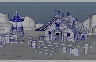 室外木屋 亭子 中式建筑场景maya模型