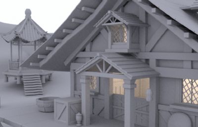 室外木屋 亭子 中式建筑场景maya模型