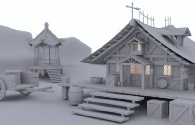 室外木屋 亭子 中式建筑场景maya模型