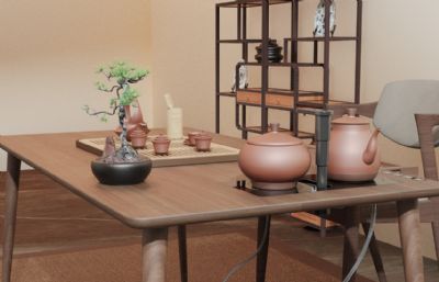 茶室茶艺桌子 木质家具 博古架