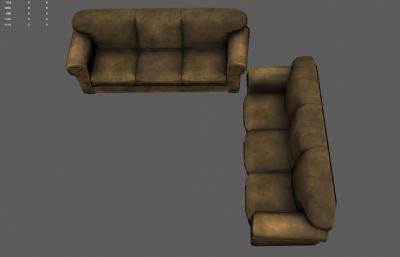 破旧真皮沙发 老沙发 旧家具塌陷模型