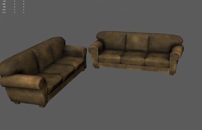 破旧真皮沙发 老沙发 旧家具塌陷模型