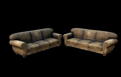 破旧真皮沙发 老沙发 旧家具塌陷模型