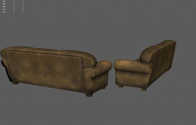 破旧真皮沙发 老沙发 旧家具塌陷模型