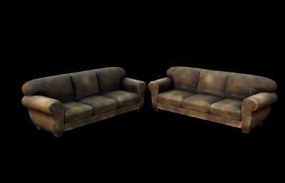 破旧真皮沙发 老沙发 旧家具塌陷模型