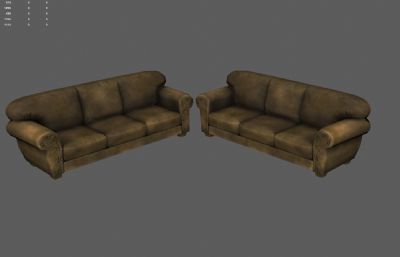 破旧真皮沙发 老沙发 旧家具塌陷模型