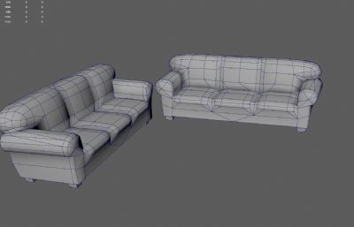 破旧真皮沙发 老沙发 旧家具塌陷模型