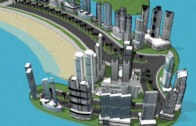 现代海边城市sketchup模型