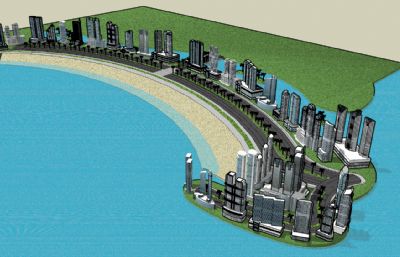 现代海边城市sketchup模型