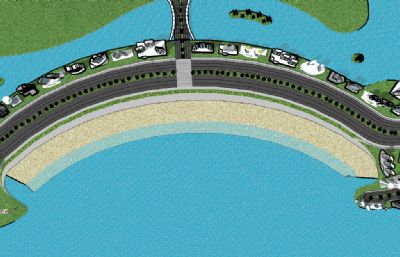 现代海边城市sketchup模型