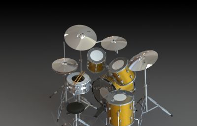 架子鼓drum set,爵士乐队敲击乐器3D模型素材全装配