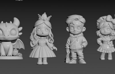 Q版公主厨娘飞龙夹克男孩,Q版动漫角色手办 3D打印模型