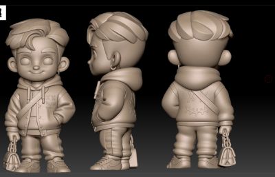 Q版公主厨娘飞龙夹克男孩,Q版动漫角色手办 3D打印模型