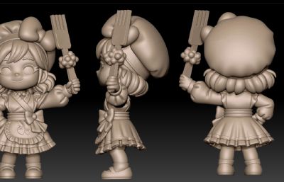 Q版公主厨娘飞龙夹克男孩,Q版动漫角色手办 3D打印模型