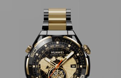 HUAWEI WATCH ULTIMATE DESIGN 非凡大师 黄金款手表C4D,keyshot模型