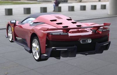 新款法拉利F80跑车,带内饰塌陷模型