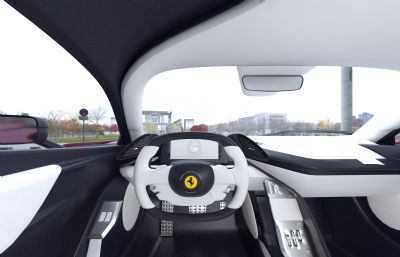 新款法拉利F80跑车,带内饰塌陷模型