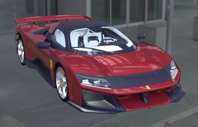 新款法拉利F80跑车,带内饰塌陷模型