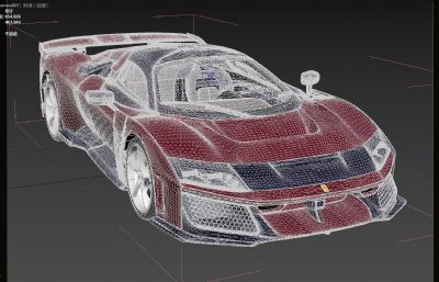 新款法拉利F80跑车,带内饰塌陷模型