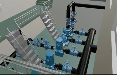 水厂供水泵房blender模型,有fbx,obj格式