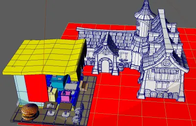 商业街古建筑+汉堡店Maya模型