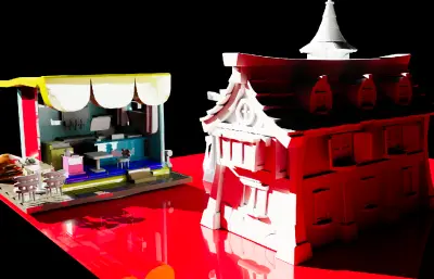 商业街古建筑+汉堡店Maya模型