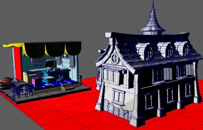 商业街古建筑+汉堡店Maya模型