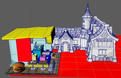 商业街古建筑+汉堡店Maya模型
