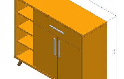 双门一抽左空鞋柜带孔位结构