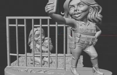 关在笼子里拍照,欧美风格手办白模