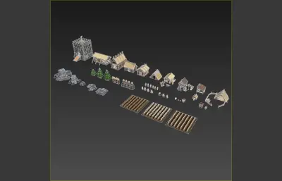 卡通房子,铁匠铺,柴房等卡通场景组合max模型