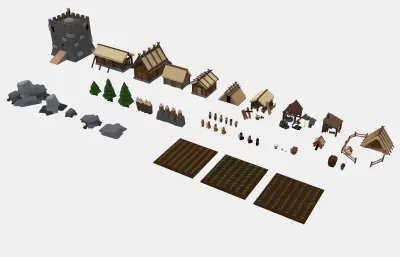 卡通房子,铁匠铺,柴房等卡通场景组合max模型