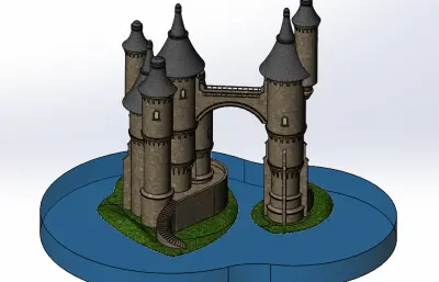 拱桥连廊城堡模型