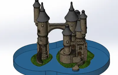 拱桥连廊城堡模型