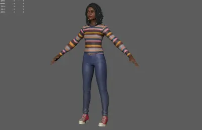 牛仔裤黑人女孩 游戏角色 塌陷模型