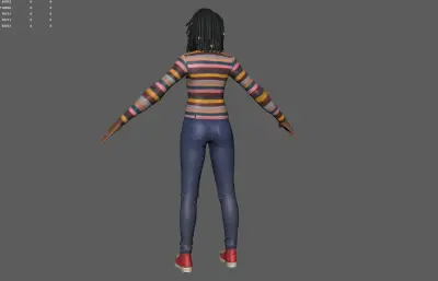 牛仔裤黑人女孩 游戏角色 塌陷模型