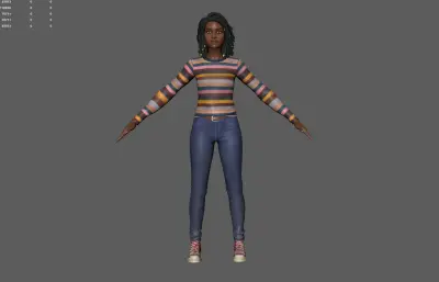 牛仔裤黑人女孩 游戏角色 塌陷模型