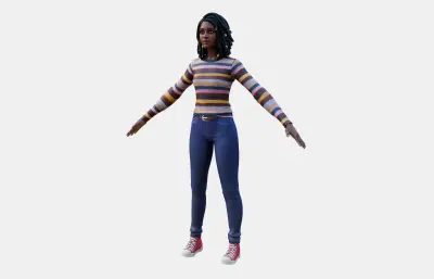 牛仔裤黑人女孩 游戏角色 塌陷模型