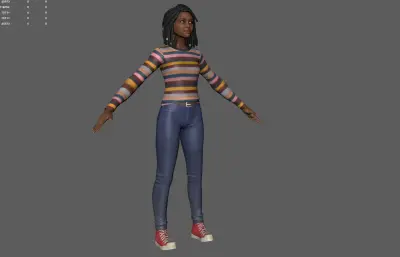 牛仔裤黑人女孩 游戏角色 塌陷模型