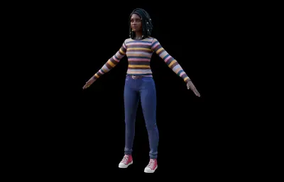 牛仔裤黑人女孩 游戏角色 塌陷模型