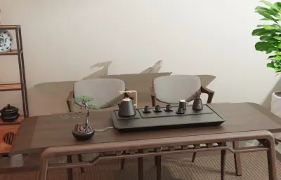 茶室茶具套装建模渲染