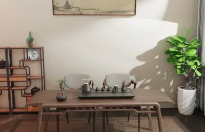茶室茶具套装建模渲染