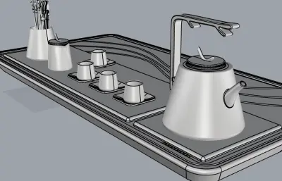 茶室茶具套装建模渲染