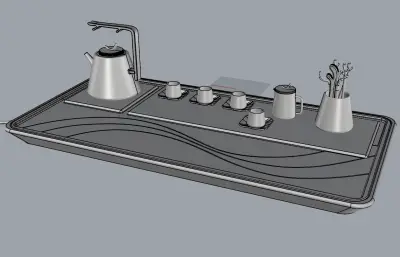 茶室茶具套装建模渲染