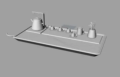 茶室茶具套装建模渲染