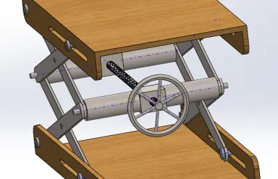 手摇可升降木桌结构