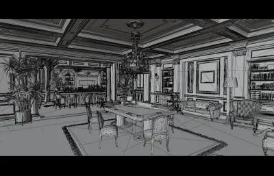 欧式豪华客厅blender模型